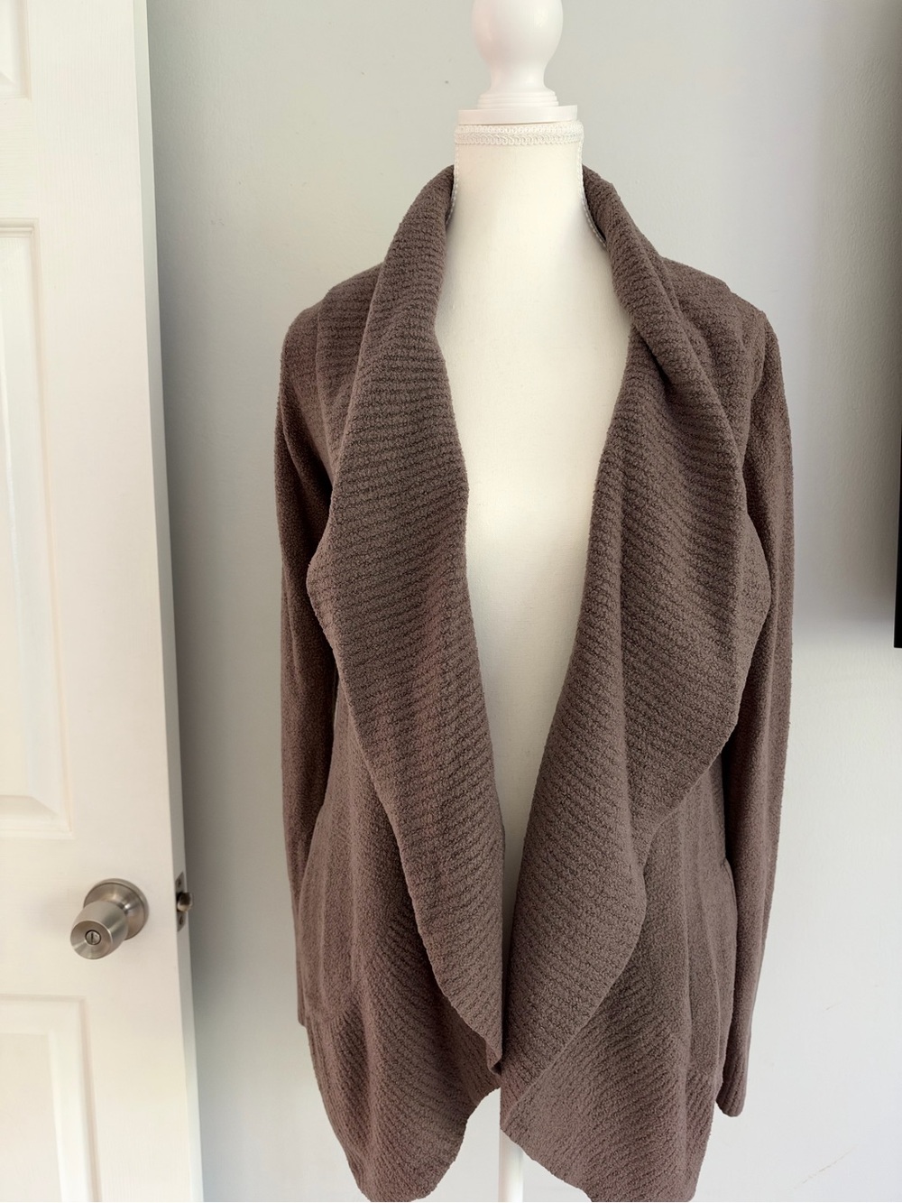 Barefoot Dreams Cozychic Draped Open-Front Taupe Cardigan size XS/S